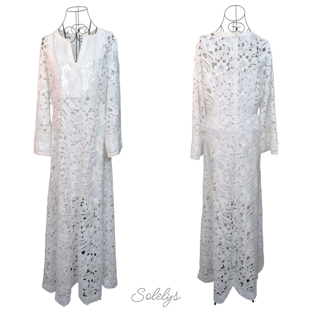Sachin & Babi Cynthia White Floral Lace Sequin Bridal Wedding Gown Dress Medium - Picture 3 of 10